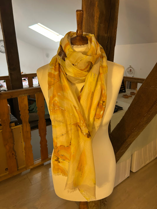 Echarpe SHA. Floral c/preteado amarelo